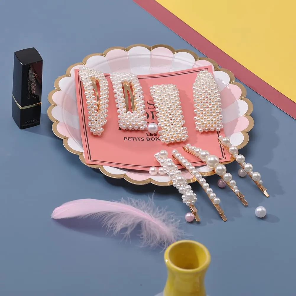 28 PCS Pearl Hair Clips Large Hair Clips Pins Barrette Ties Hairpins for Woman Fashion Lady Girls Headwear Sweet Hair Accessories (pearl and acrylic hair clips)