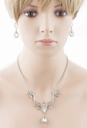 Bridal Wedding Jewelry Crystal Rhinestone Dazzling Tear Drop Necklace J570Silver