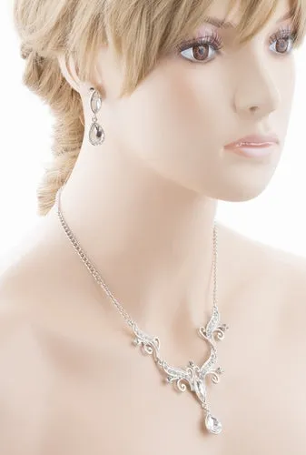 Bridal Wedding Jewelry Crystal Rhinestone Dazzling Tear Drop Necklace J570Silver