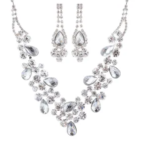 Bridal Wedding Jewelry Crystal Rhinestone Glamorous Sparkle Necklace Set J692 SV