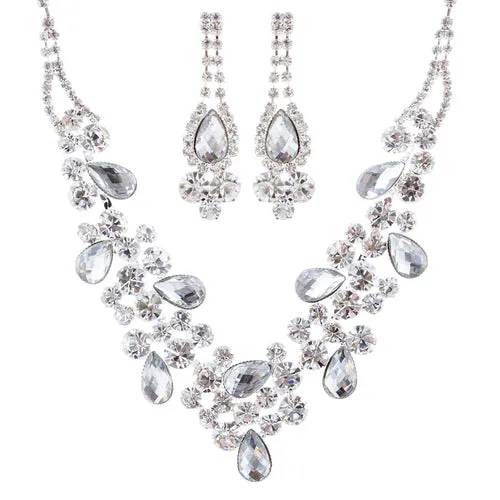 Bridal Wedding Jewelry Crystal Rhinestone Glamorous Sparkle Necklace Set J692 SV