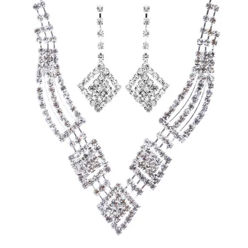 Bridal Wedding Jewelry Crystal Rhinestone Gorgeous Design Necklace J572 Silver