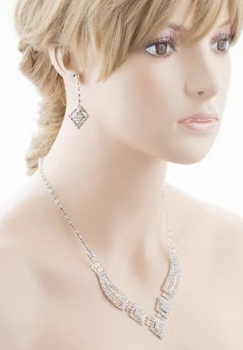 Bridal Wedding Jewelry Crystal Rhinestone Gorgeous Design Necklace J572 Silver