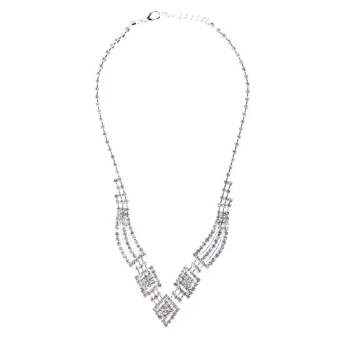 Bridal Wedding Jewelry Crystal Rhinestone Gorgeous Design Necklace J572 Silver