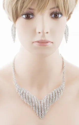 Bridal Wedding Jewelry Crystal Rhinestone Grand Bib Design Necklace J576 Silver