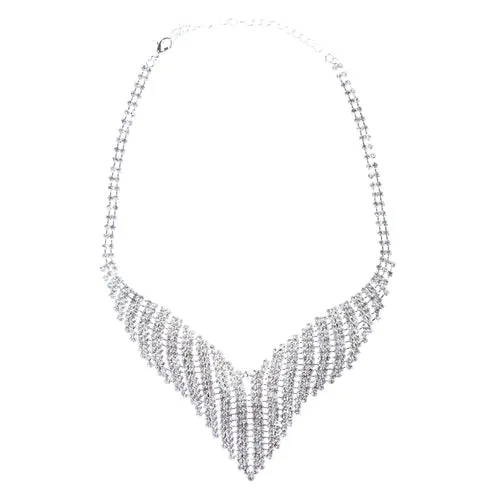 Bridal Wedding Jewelry Crystal Rhinestone Grand Bib Design Necklace J576 Silver