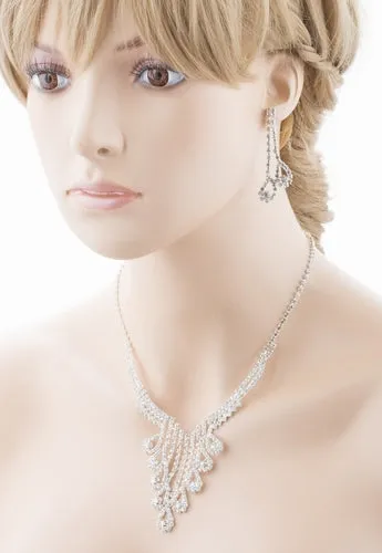 Bridal Wedding Jewelry Crystal Rhinestone Magnificent Design Necklace J571Silver