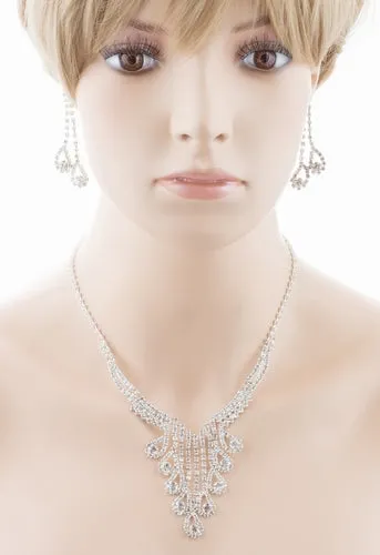 Bridal Wedding Jewelry Crystal Rhinestone Magnificent Design Necklace J571Silver
