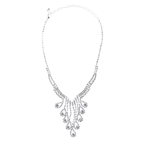 Bridal Wedding Jewelry Crystal Rhinestone Magnificent Design Necklace J571Silver