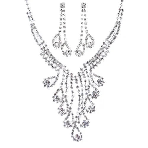Bridal Wedding Jewelry Crystal Rhinestone Magnificent Design Necklace J571Silver