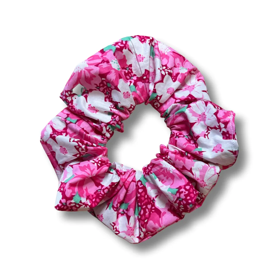Pink & Green Floral Scrunchie