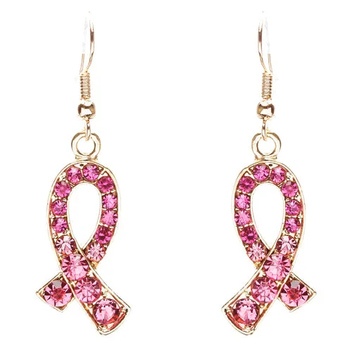 Pink Ribbon Jewelry Crystal Rhinestone Glamorous Ribbon Necklace Set JN258 Gold