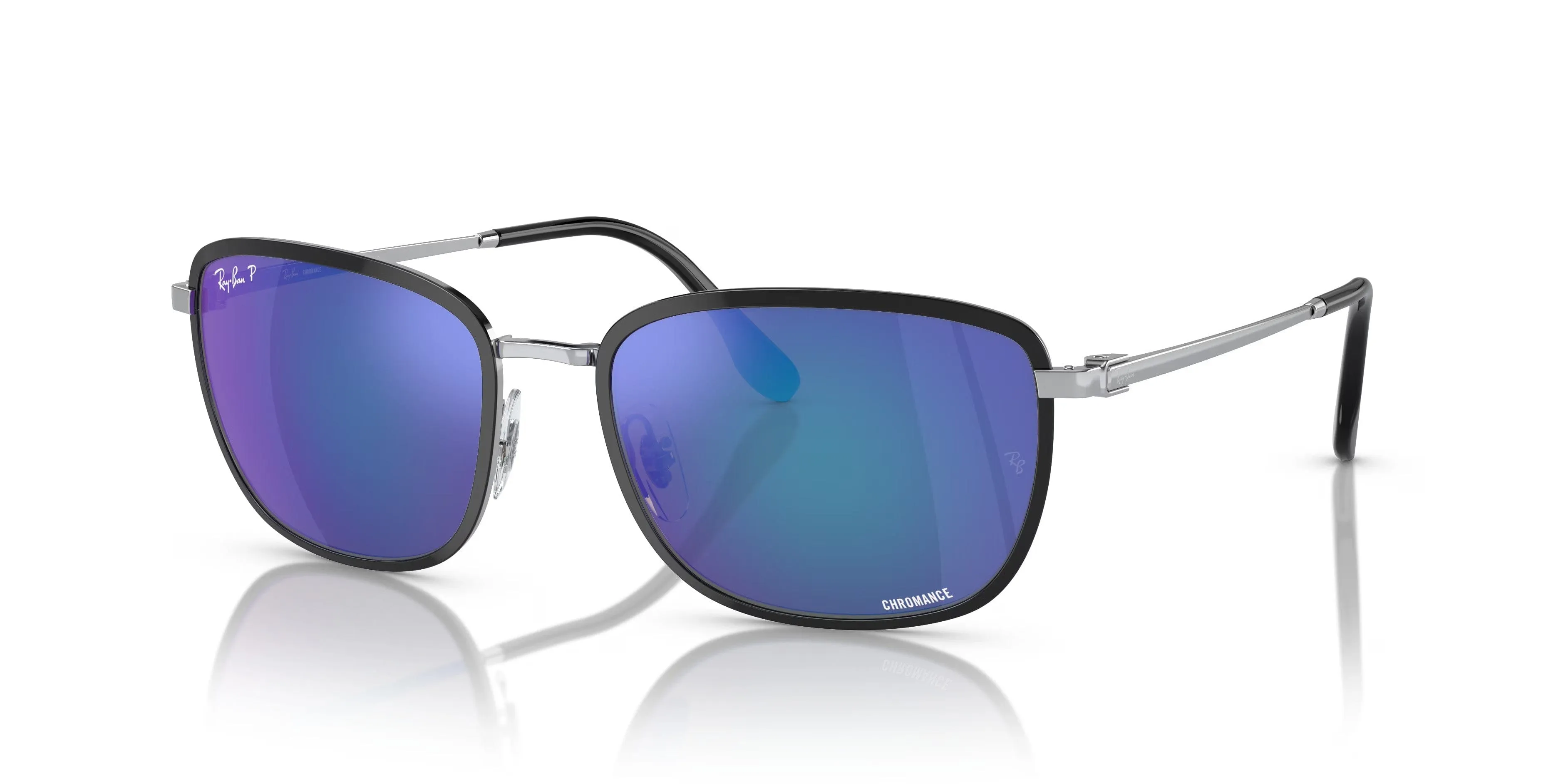 Ray-Ban 0RB3705 91444L Rectangle  Black on Silver  Polarized Sunglasses