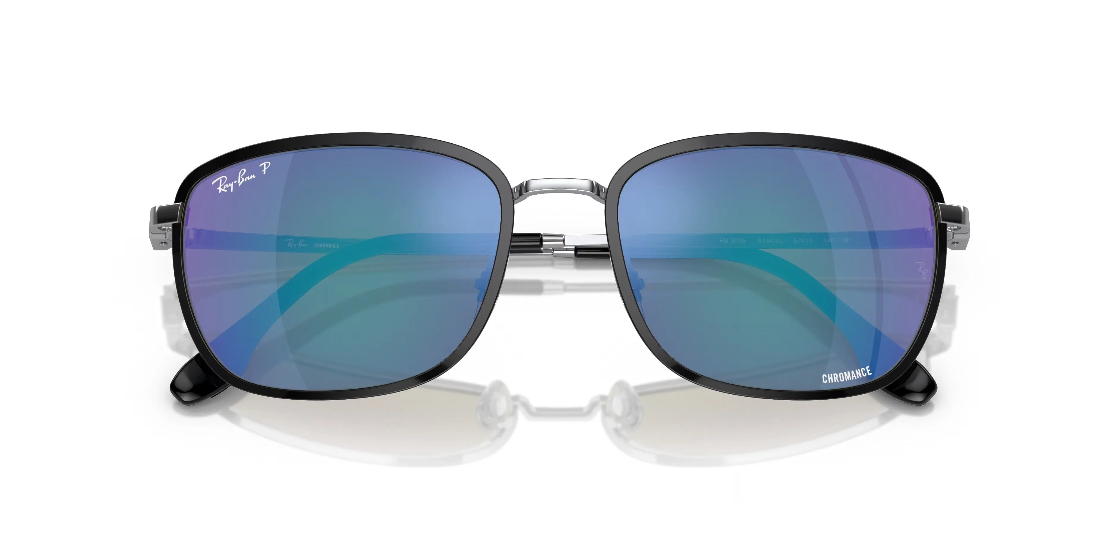 Ray-Ban 0RB3705 91444L Rectangle  Black on Silver  Polarized Sunglasses