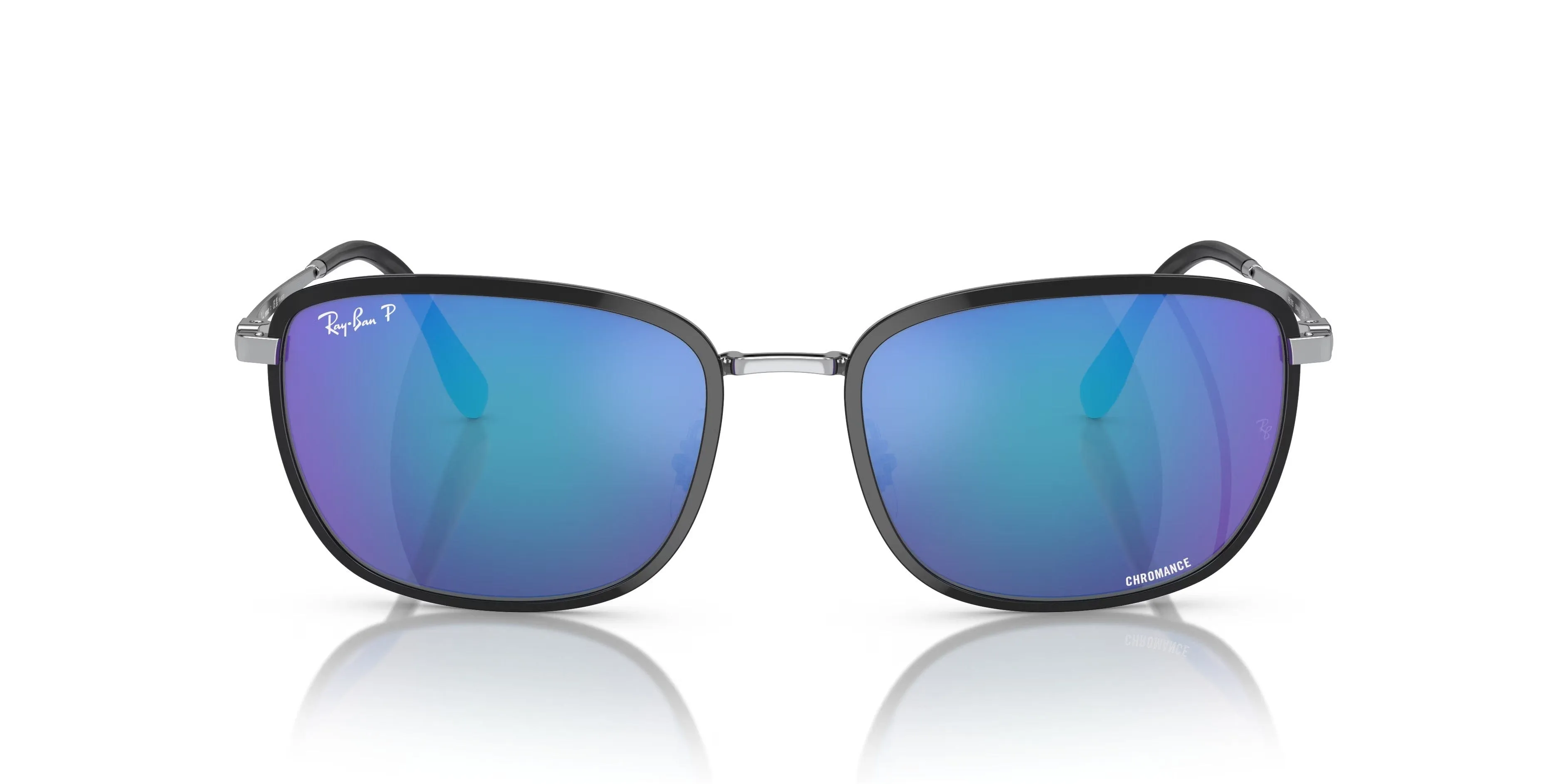 Ray-Ban 0RB3705 91444L Rectangle  Black on Silver  Polarized Sunglasses