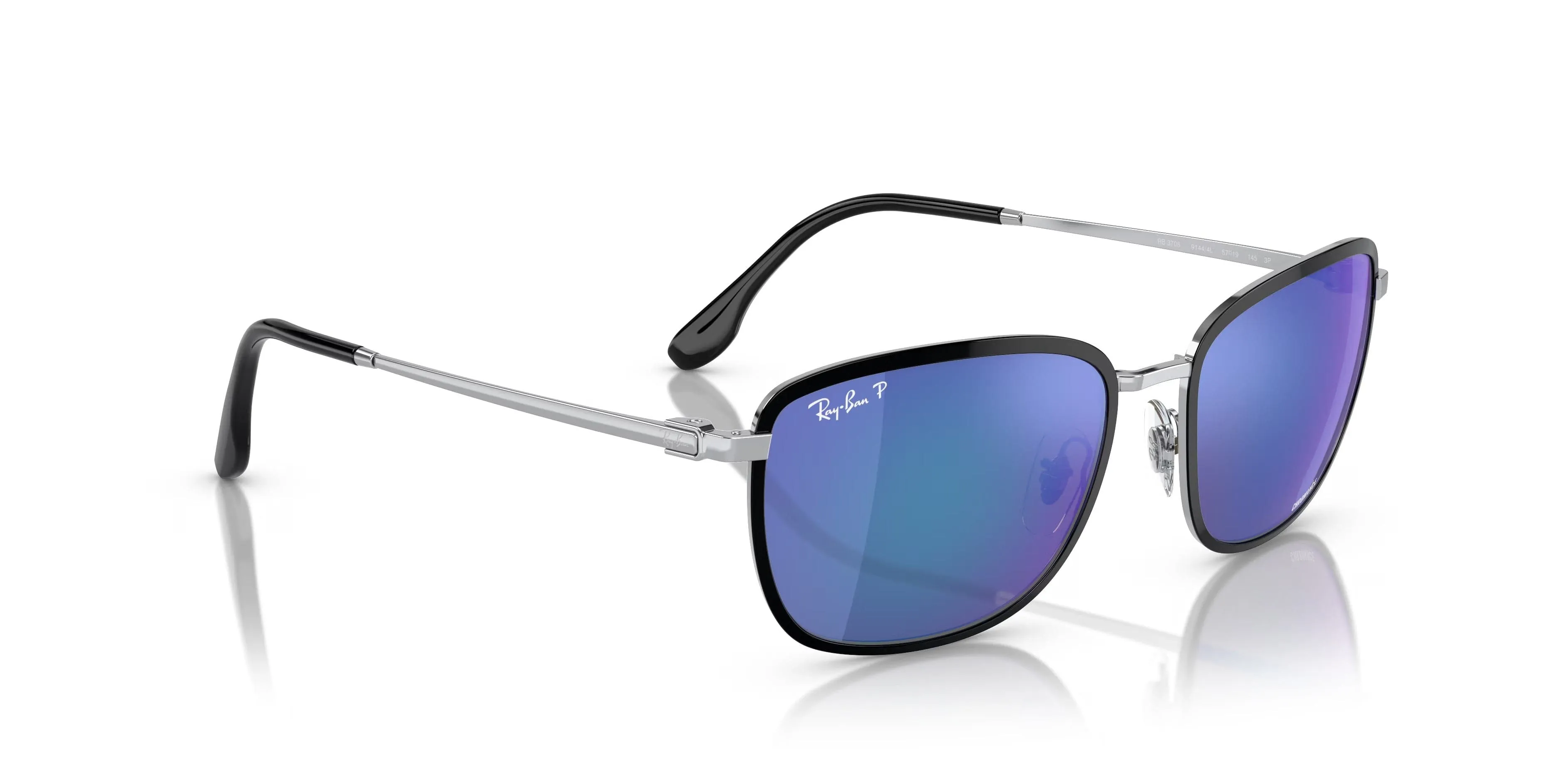 Ray-Ban 0RB3705 91444L Rectangle  Black on Silver  Polarized Sunglasses