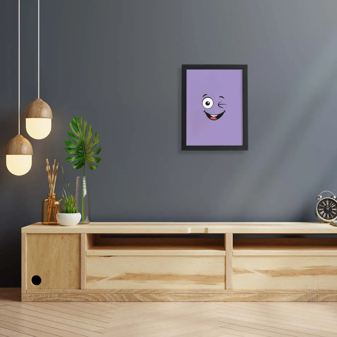 TheKarkhana- Purple Winking Smile Emoji Frame For Home, Restaurant & Wall Decor (24.5 x 34.7 cm) (With Glass)