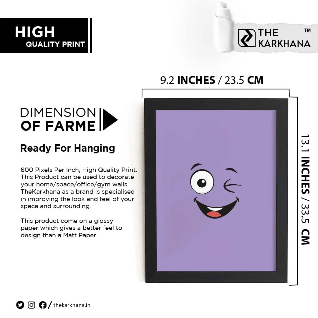 TheKarkhana- Purple Winking Smile Emoji Frame For Home, Restaurant & Wall Decor (24.5 x 34.7 cm) (With Glass)