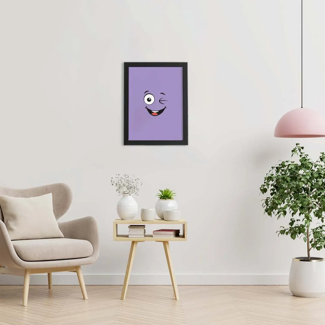 TheKarkhana- Purple Winking Smile Emoji Frame For Home, Restaurant & Wall Decor (24.5 x 34.7 cm) (With Glass)
