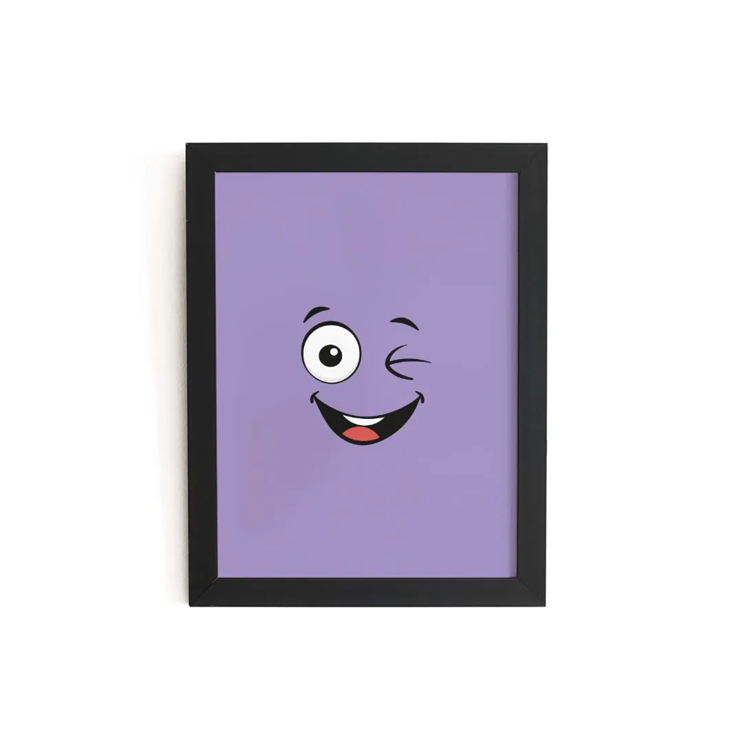 TheKarkhana- Purple Winking Smile Emoji Frame For Home, Restaurant & Wall Decor (24.5 x 34.7 cm) (With Glass)