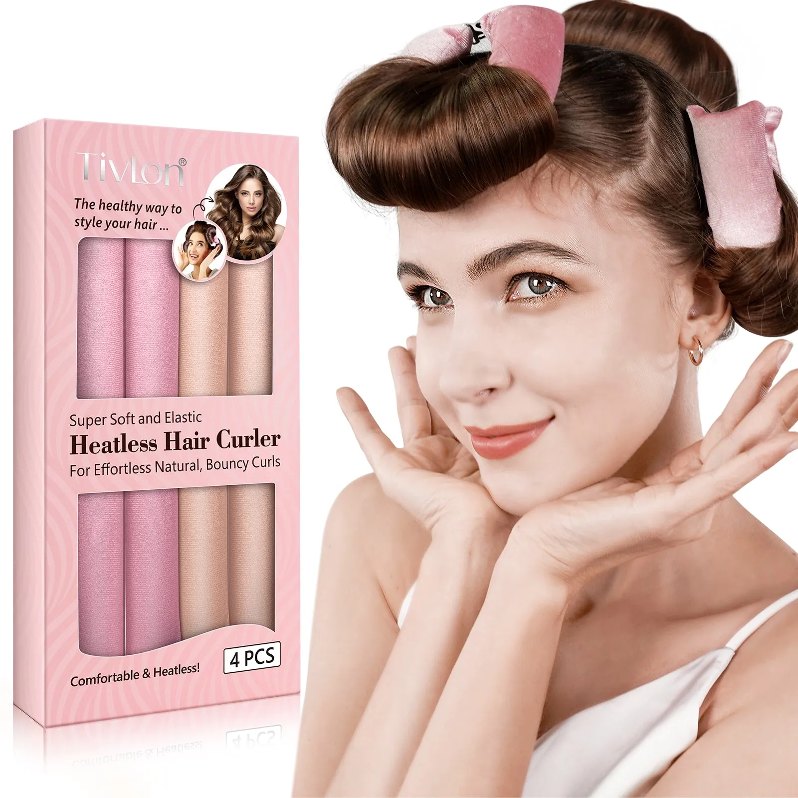 Tivlon Velvet Fabric Heatless Curling Set-Flexi Rods with Hook-Heatless Curling Rod Headband for All Hair Types- Comfortable & Heatless