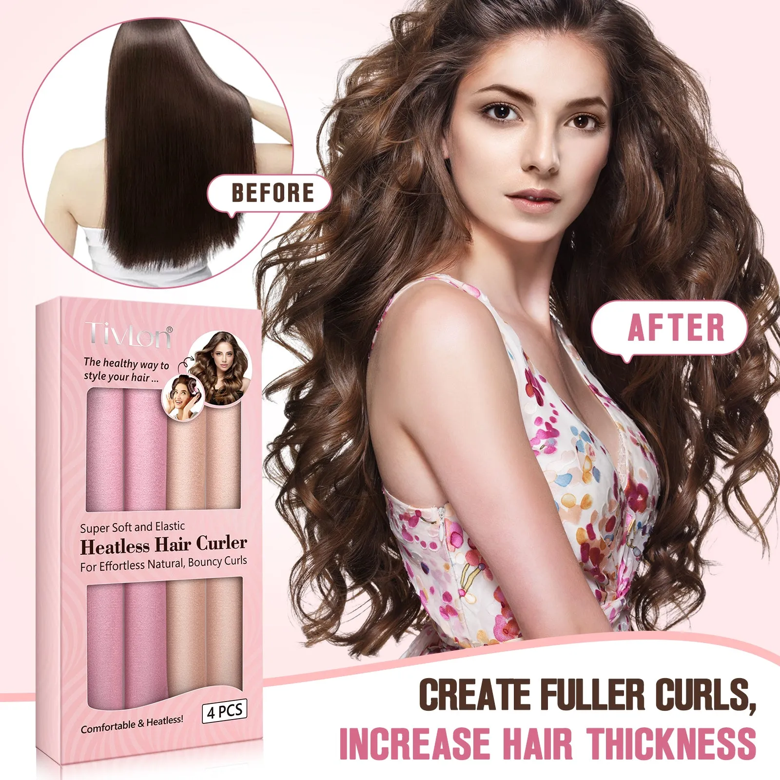 Tivlon Velvet Fabric Heatless Curling Set-Flexi Rods with Hook-Heatless Curling Rod Headband for All Hair Types- Comfortable & Heatless