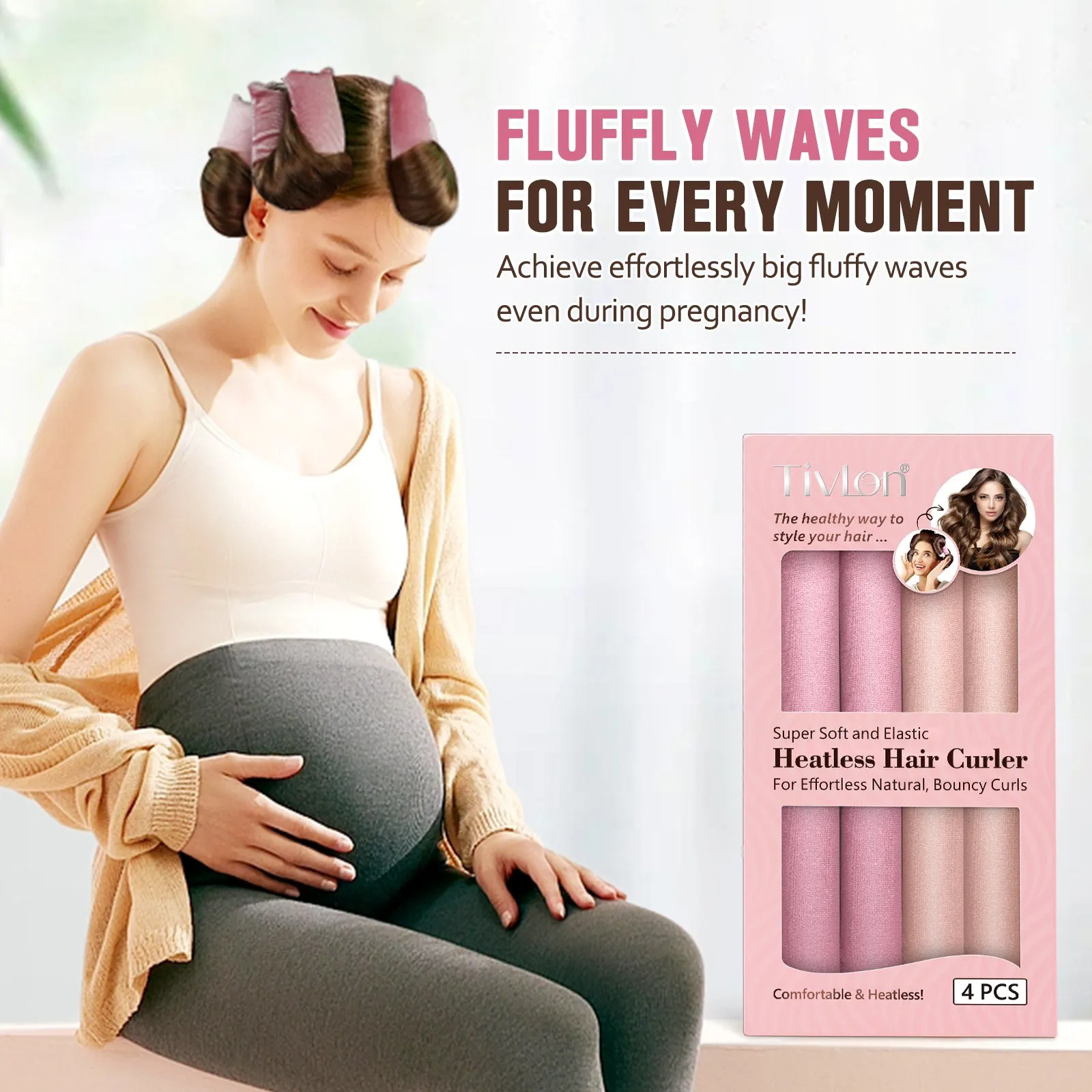 Tivlon Velvet Fabric Heatless Curling Set-Flexi Rods with Hook-Heatless Curling Rod Headband for All Hair Types- Comfortable & Heatless