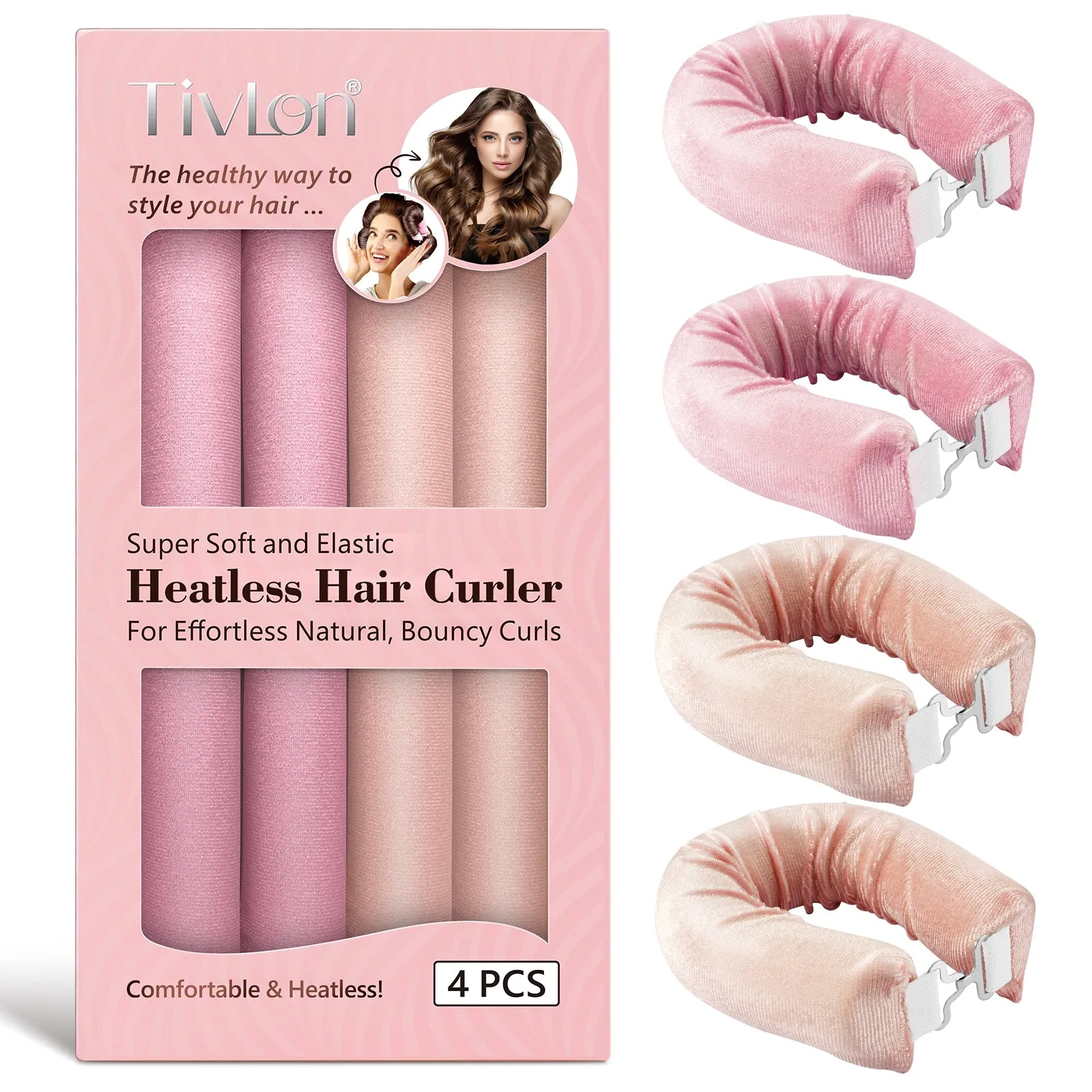 Tivlon Velvet Fabric Heatless Curling Set-Flexi Rods with Hook-Heatless Curling Rod Headband for All Hair Types- Comfortable & Heatless