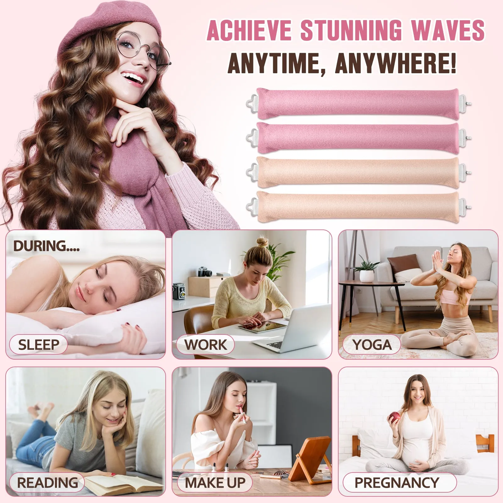 Tivlon Velvet Fabric Heatless Curling Set-Flexi Rods with Hook-Heatless Curling Rod Headband for All Hair Types- Comfortable & Heatless
