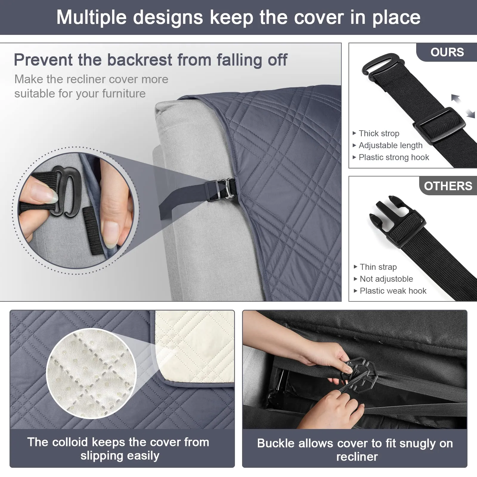Waterproof Recliner Chair Cover with Double Straps(3 Seat)