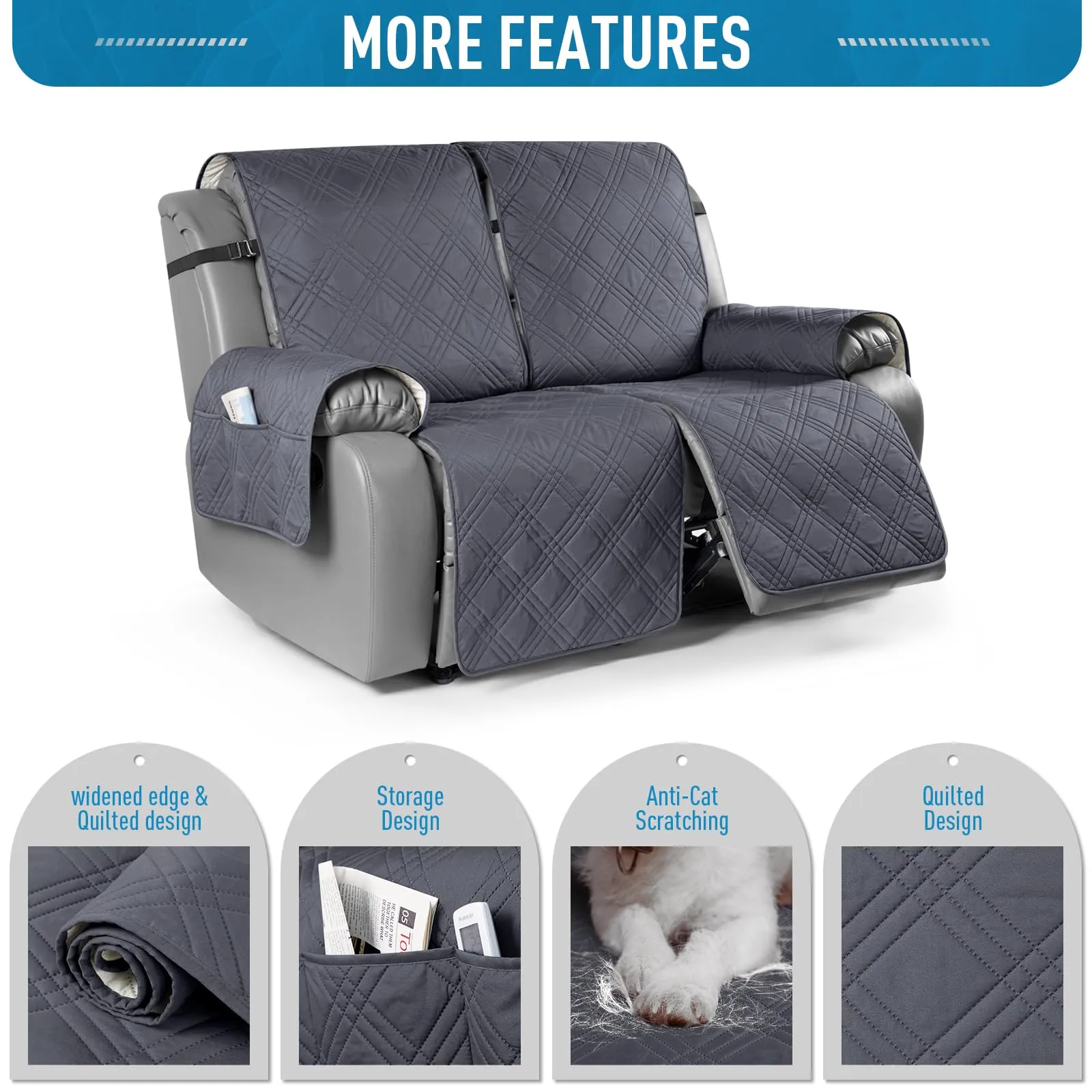 Waterproof Recliner Chair Cover with Double Straps(3 Seat)