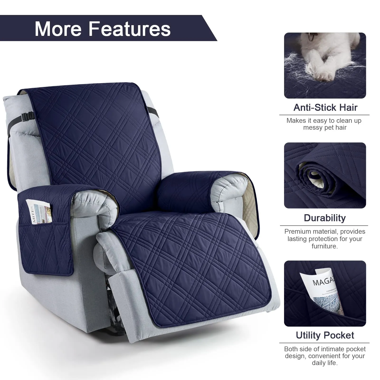 Waterproof Recliner Chair Cover with Double Straps(3 Seat)