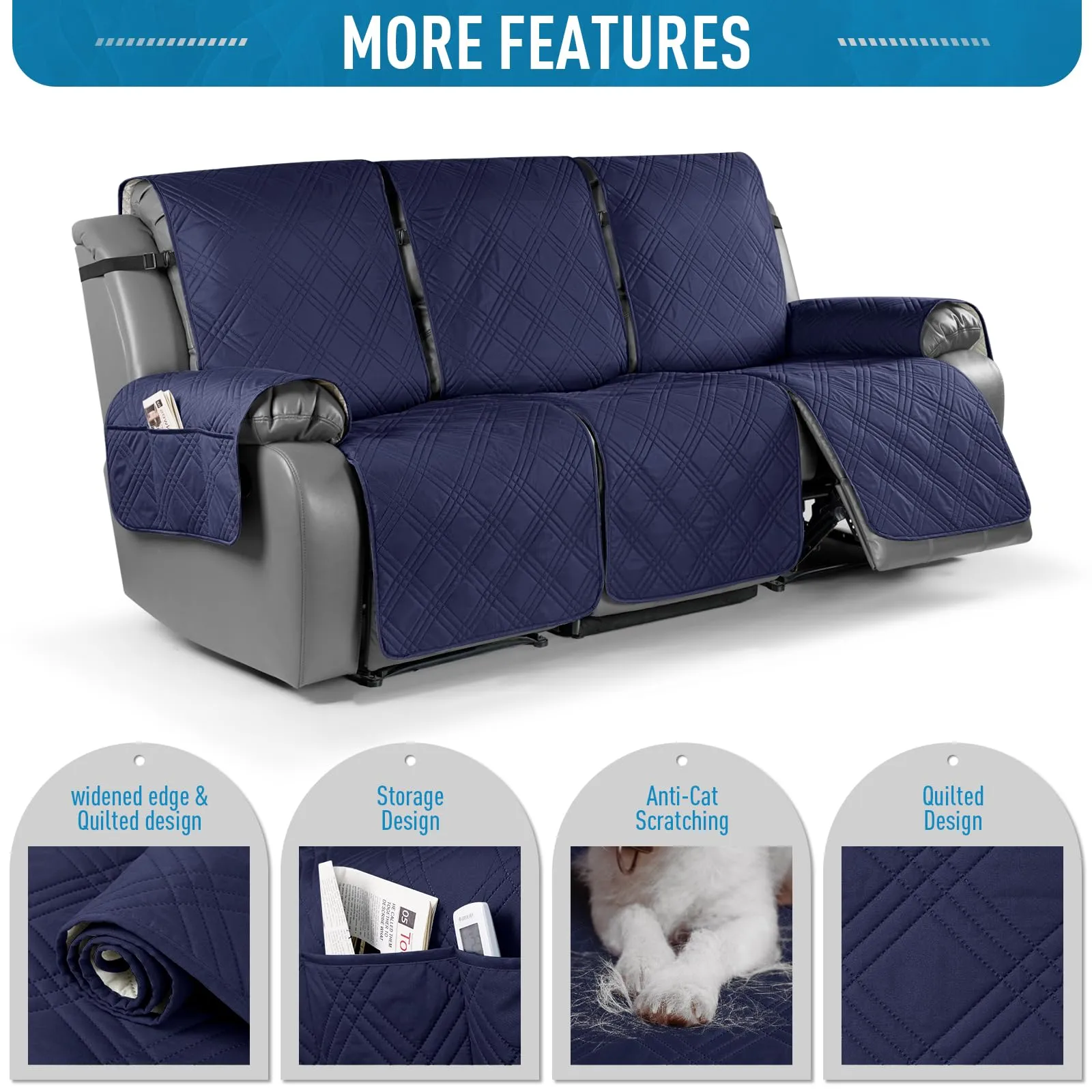Waterproof Recliner Chair Cover with Double Straps(3 Seat)