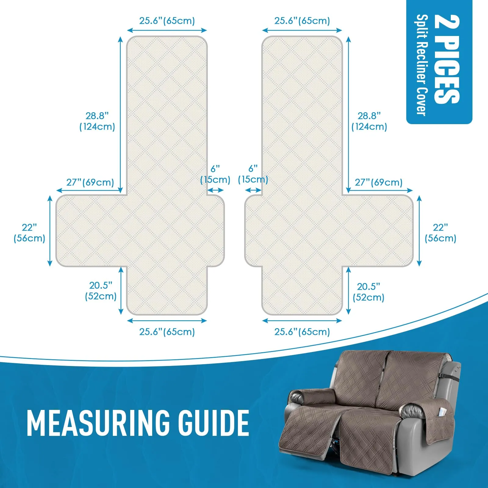 Waterproof Recliner Chair Cover with Double Straps(3 Seat)