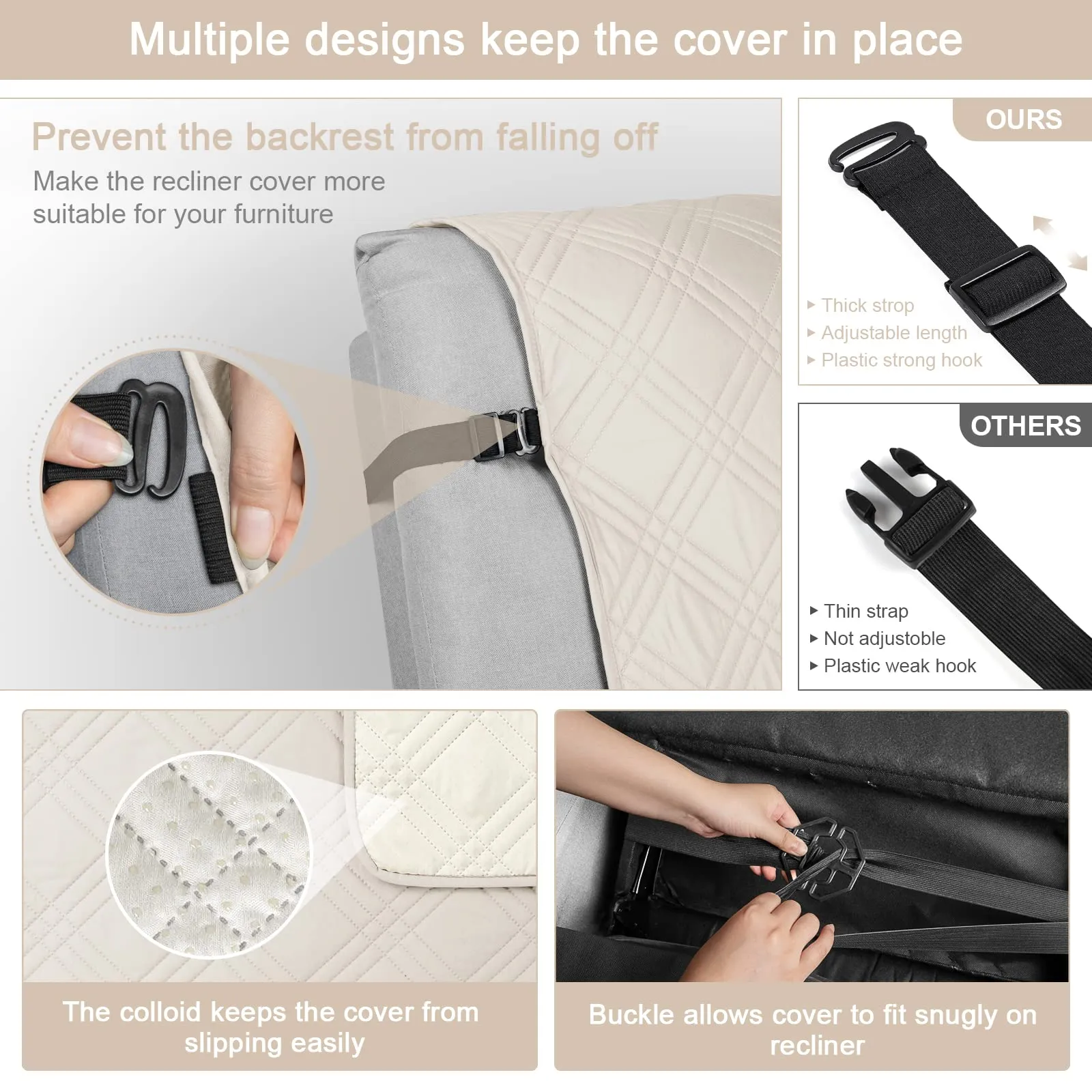 Waterproof Recliner Chair Cover with Double Straps(3 Seat)