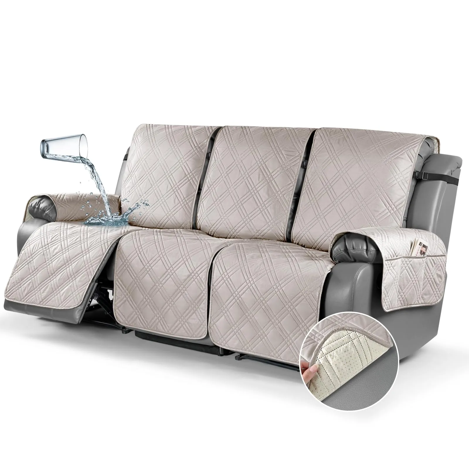 Waterproof Recliner Chair Cover with Double Straps(3 Seat)