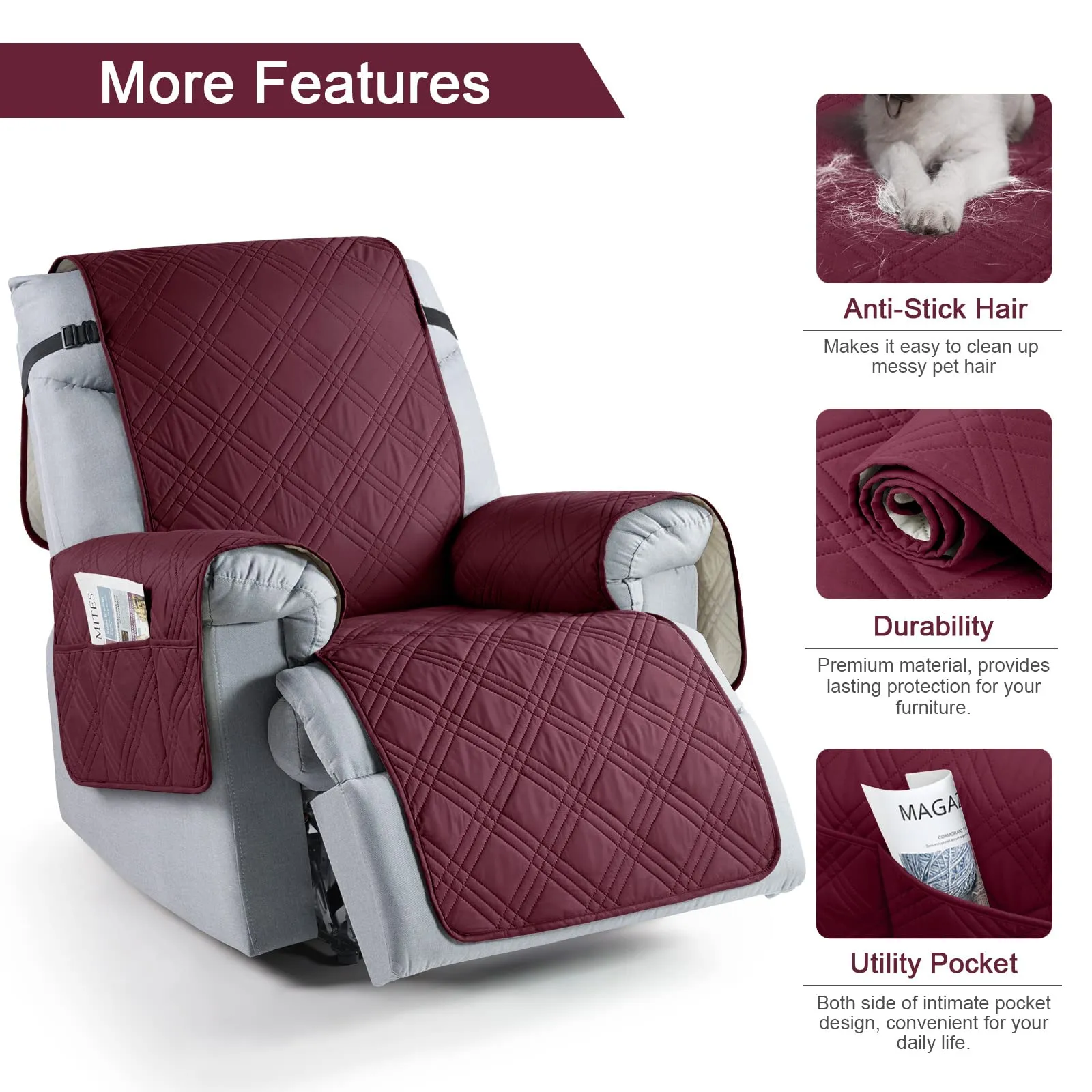 Waterproof Recliner Chair Cover with Double Straps(3 Seat)