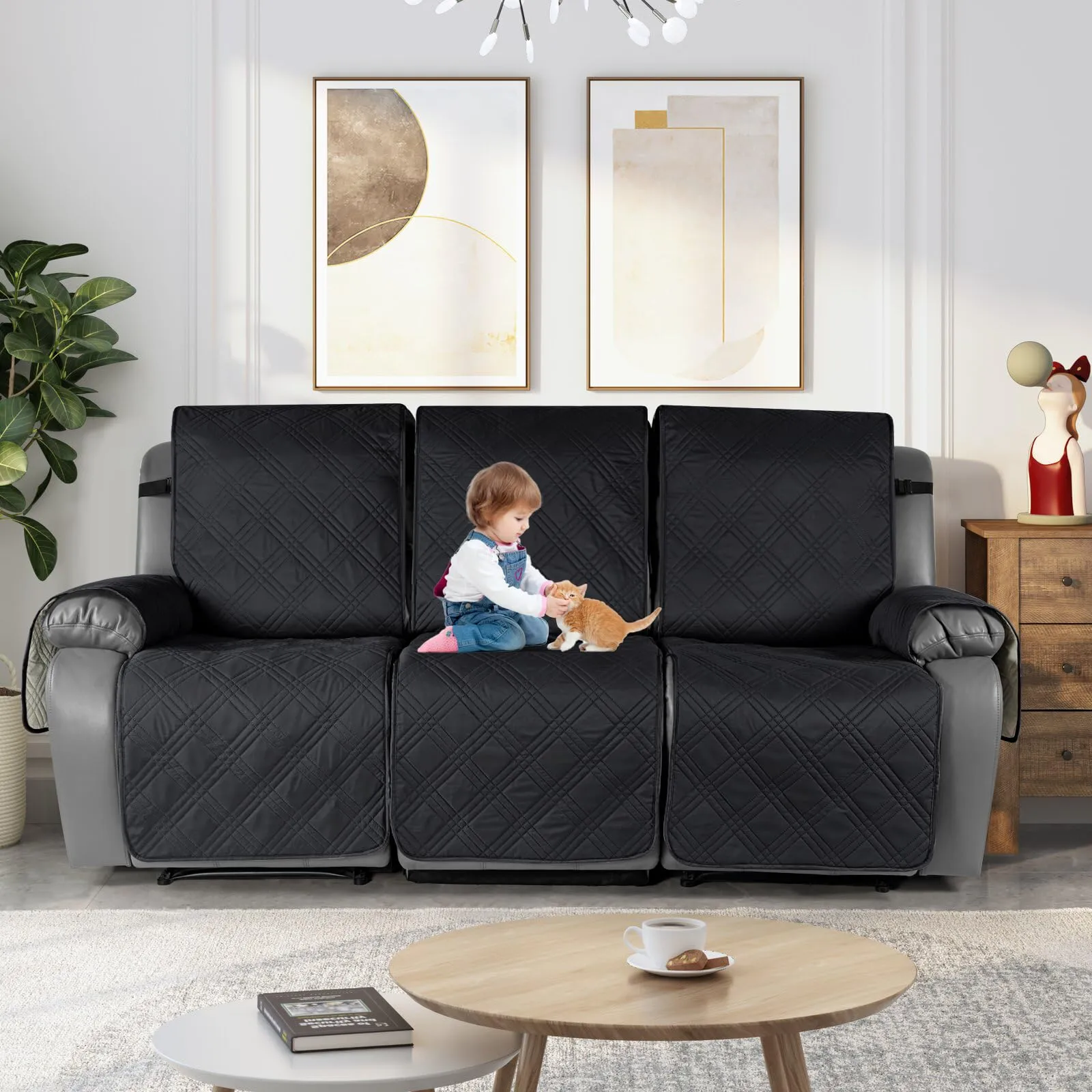 Waterproof Recliner Chair Cover with Double Straps(3 Seat)