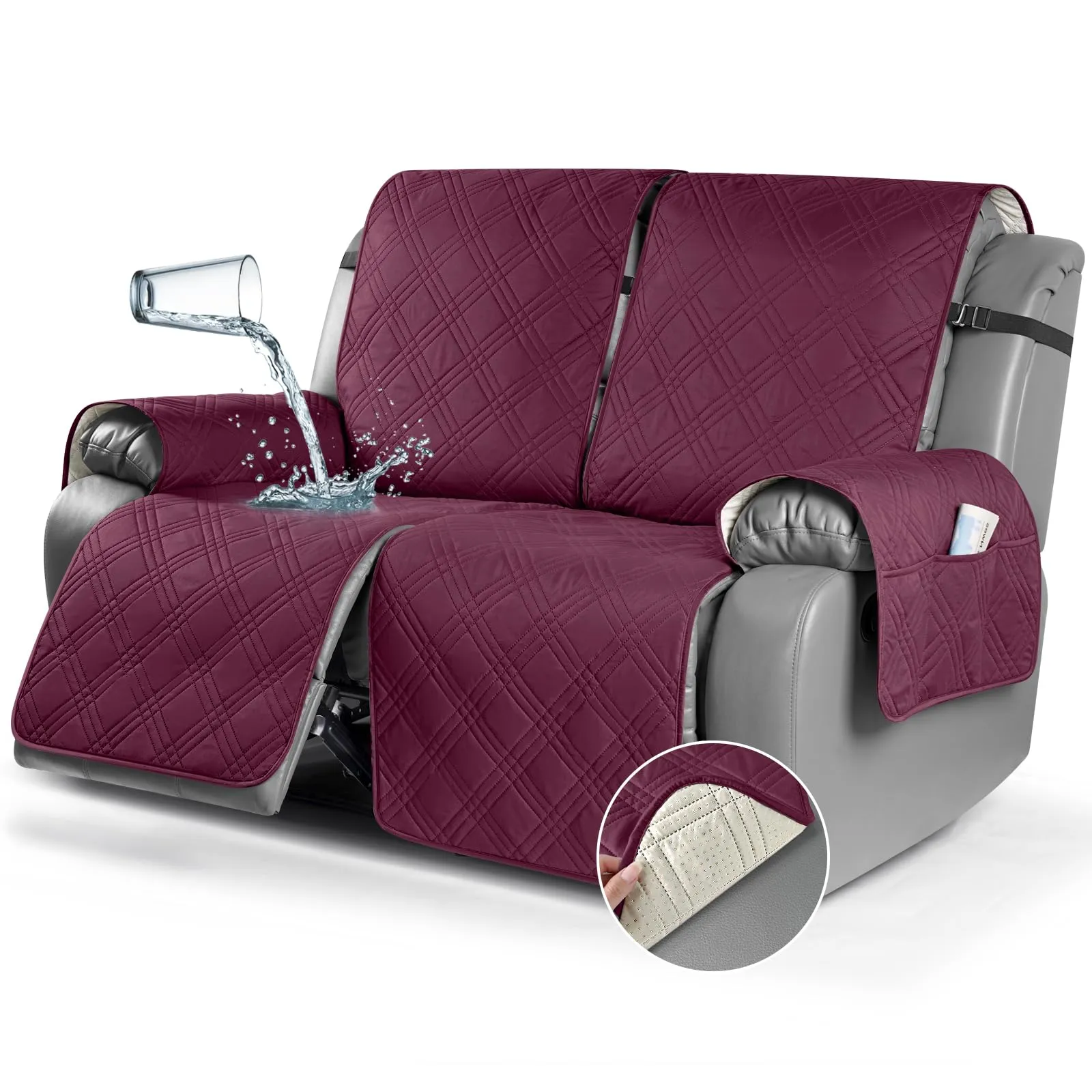 Waterproof Recliner Chair Cover with Double Straps(3 Seat)