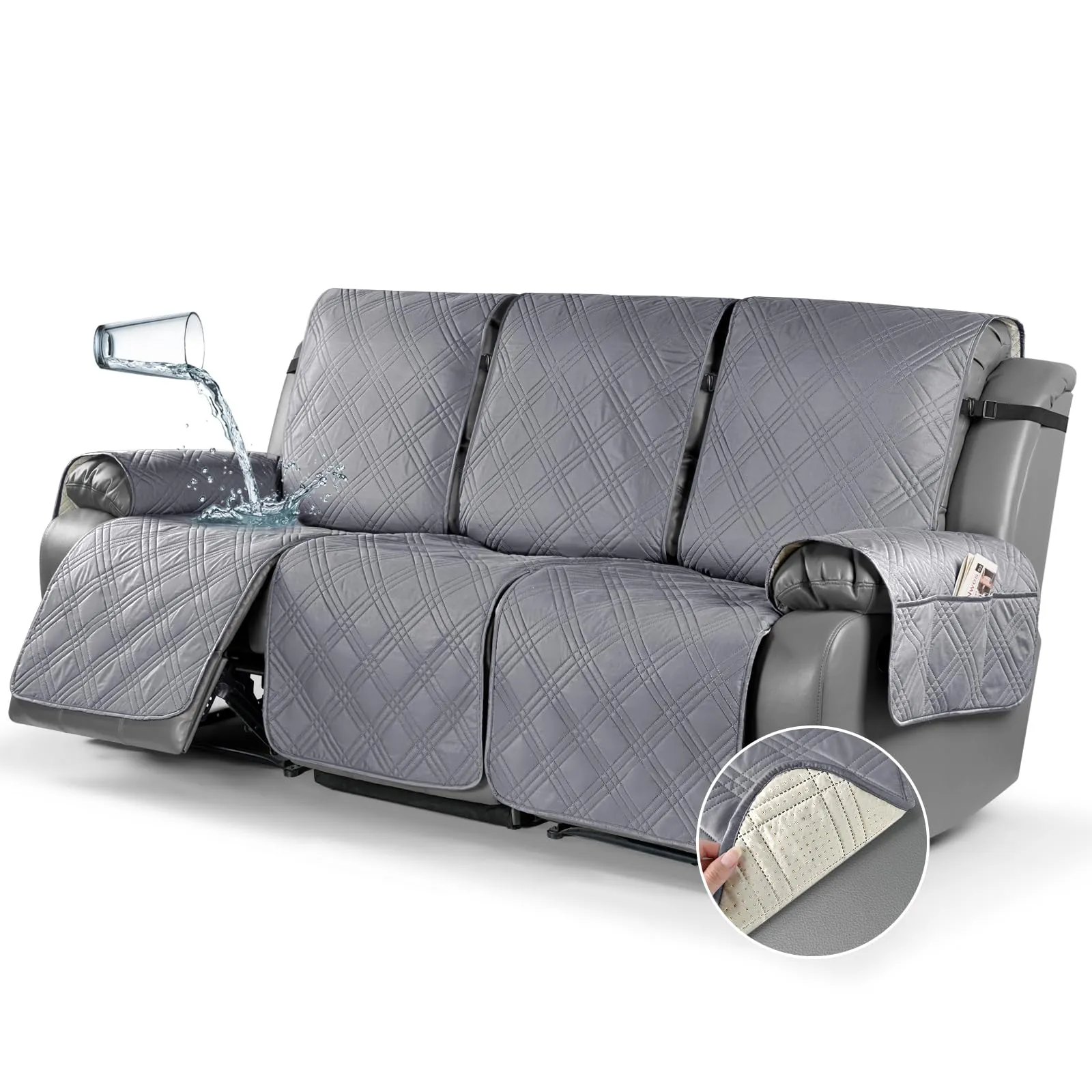 Waterproof Recliner Chair Cover with Double Straps(3 Seat)