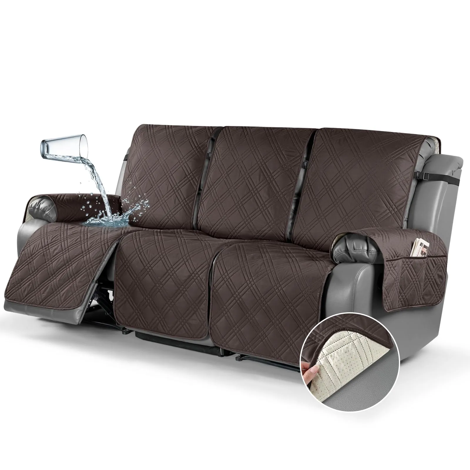 Waterproof Recliner Chair Cover with Double Straps(3 Seat)