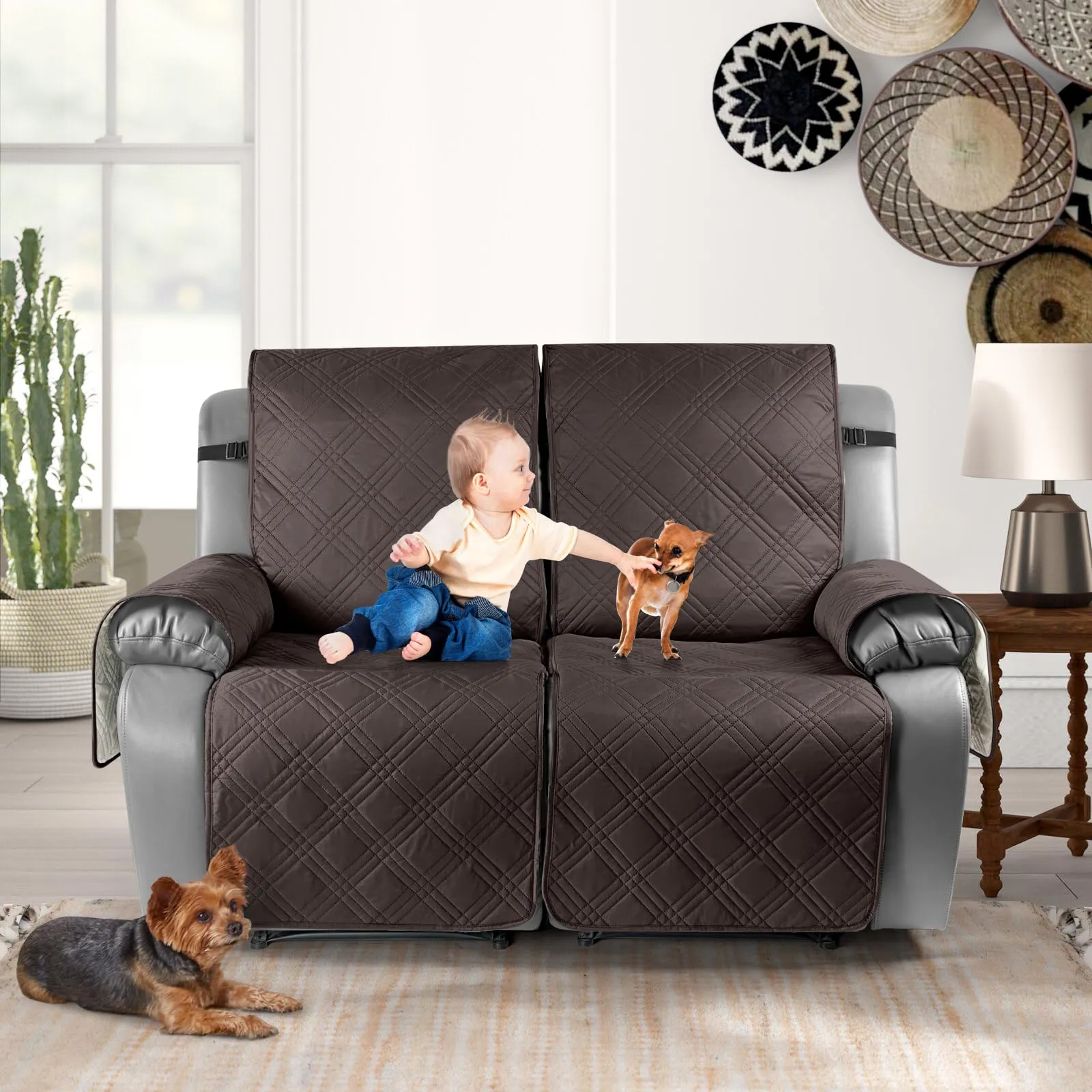 Waterproof Recliner Chair Cover with Double Straps(3 Seat)