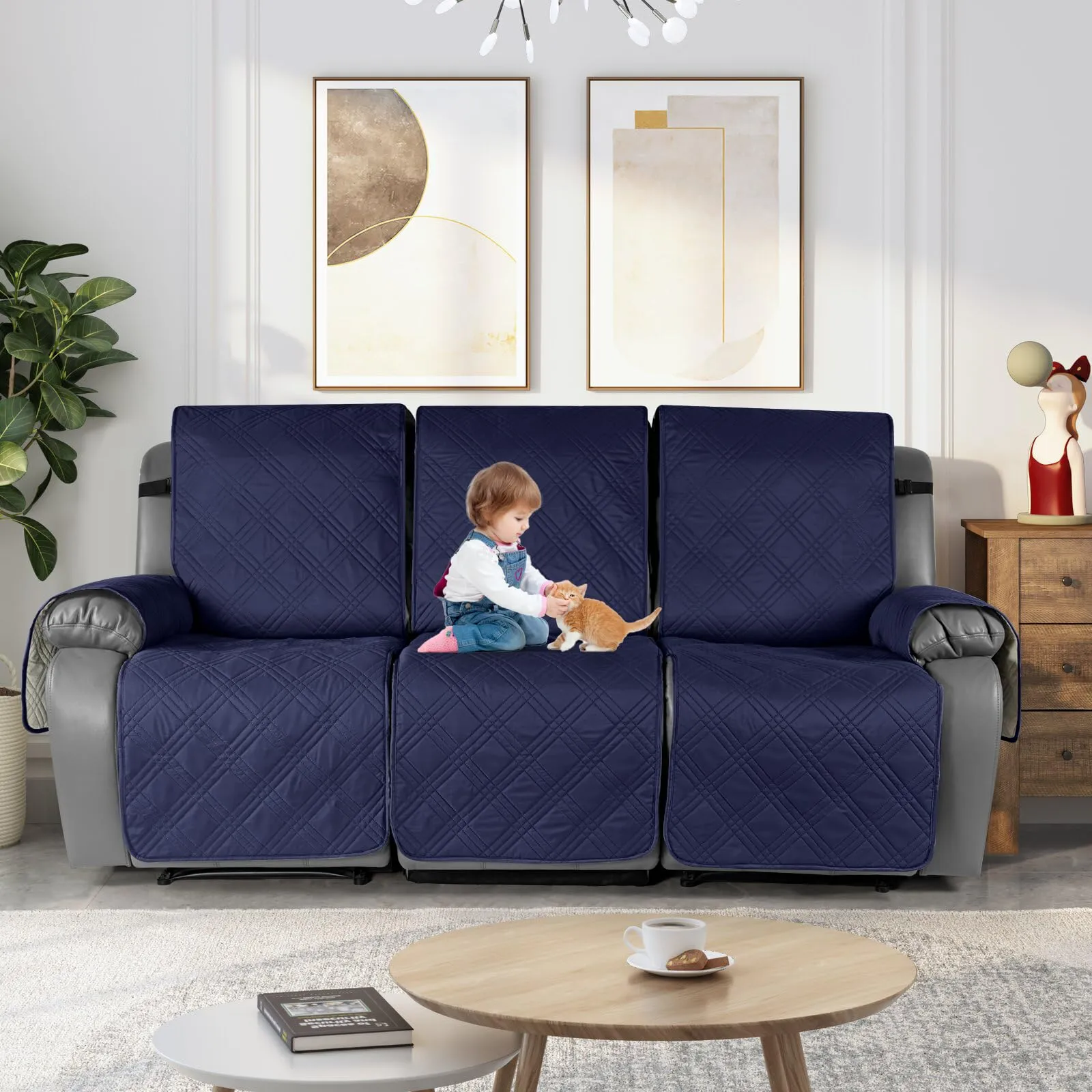 Waterproof Recliner Chair Cover with Double Straps(3 Seat)