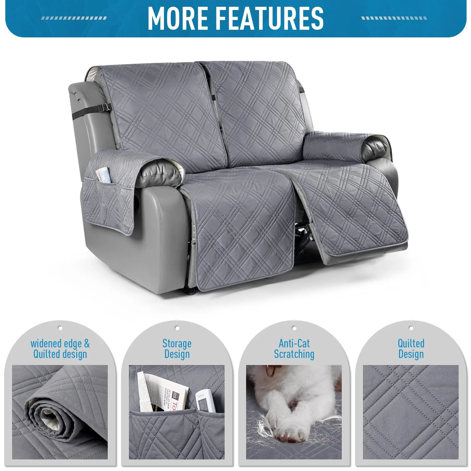 Waterproof Recliner Chair Cover with Double Straps(3 Seat)