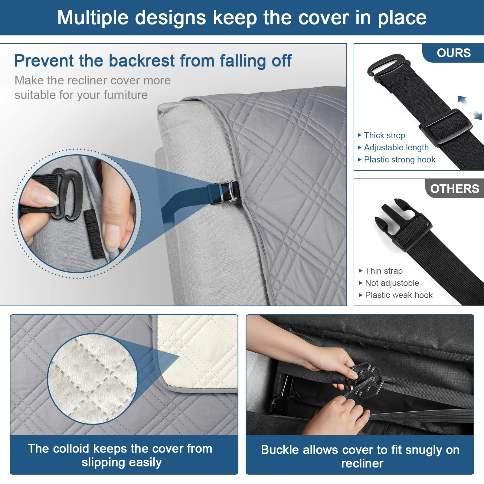 Waterproof Recliner Chair Cover with Double Straps(3 Seat)