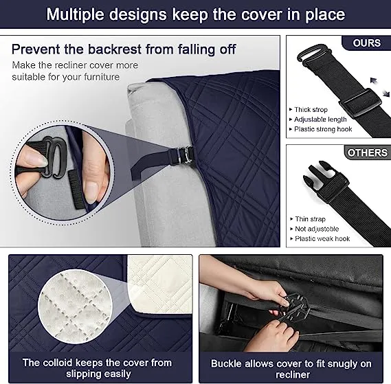 Waterproof Recliner Chair Cover with Double Straps(3 Seat)