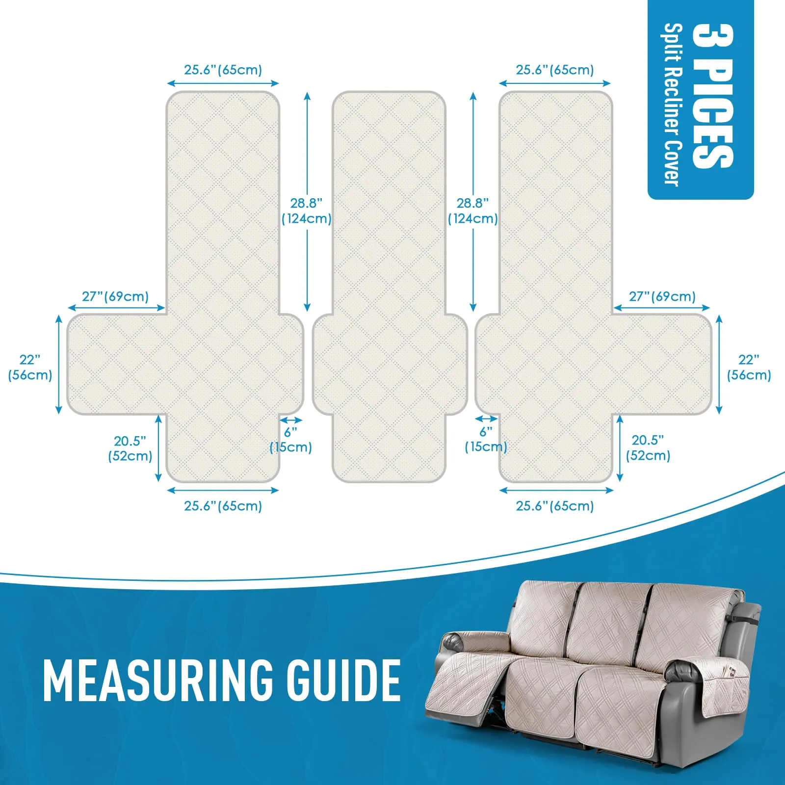 Waterproof Recliner Chair Cover with Double Straps(3 Seat)
