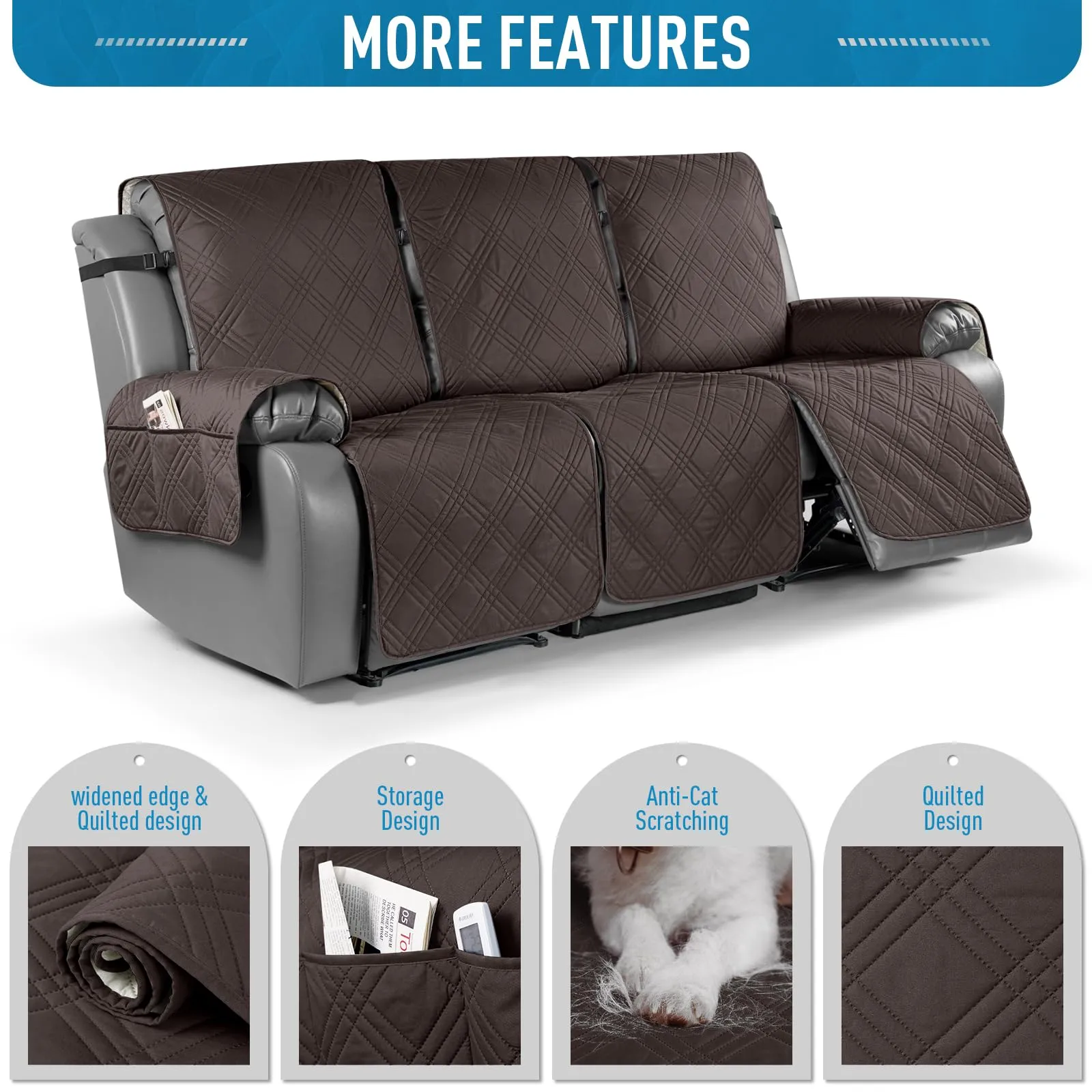 Waterproof Recliner Chair Cover with Double Straps(3 Seat)
