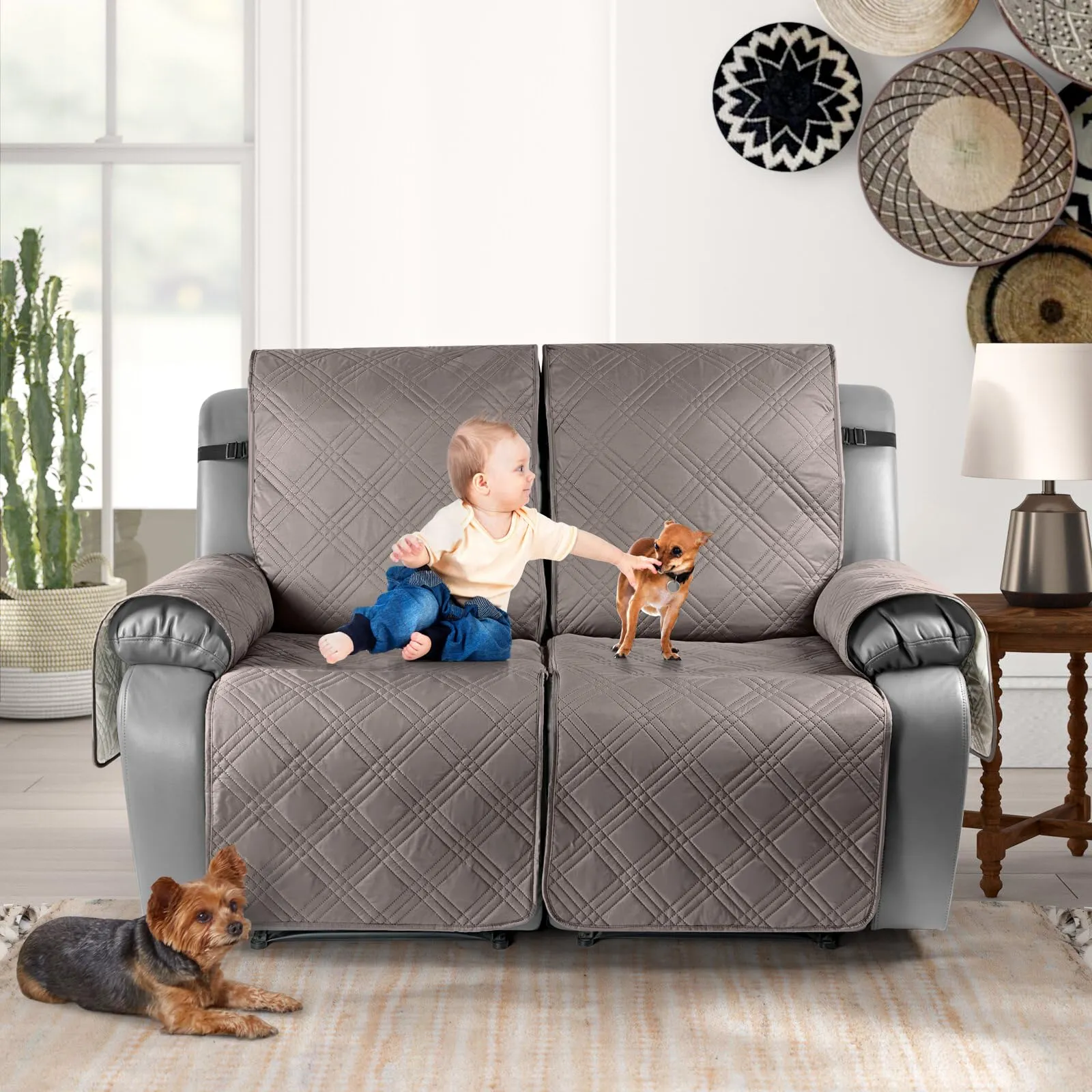 Waterproof Recliner Chair Cover with Double Straps(3 Seat)