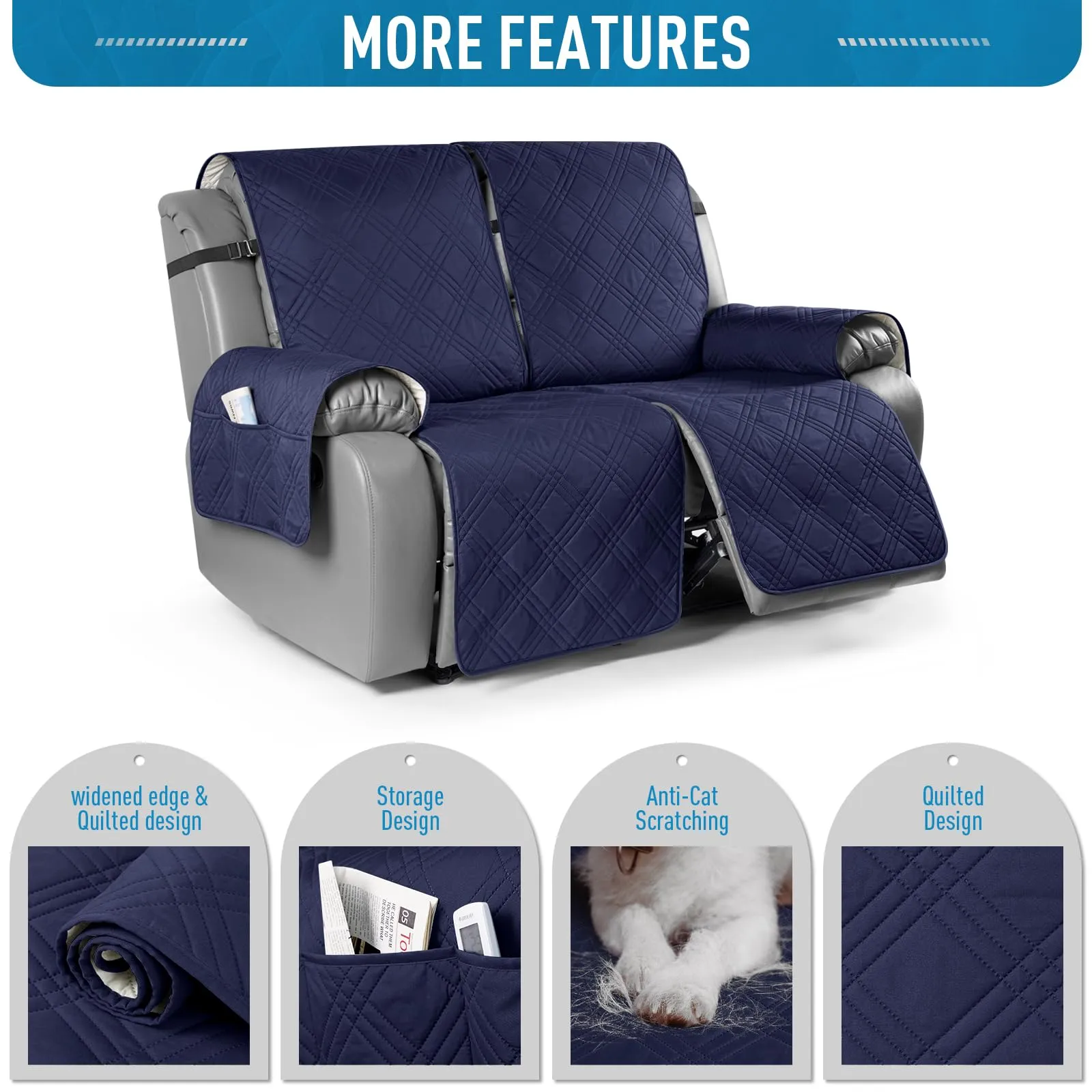 Waterproof Recliner Chair Cover with Double Straps(3 Seat)